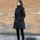 Black Medium Length Cotton-padded Coat For Women