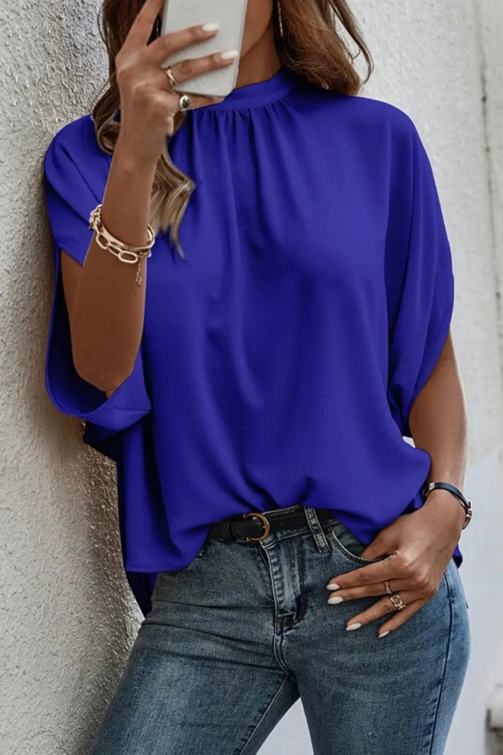 Shop Tie Back Slit Half Sleeve Blouse - Women's Fashion | Akatonbo
