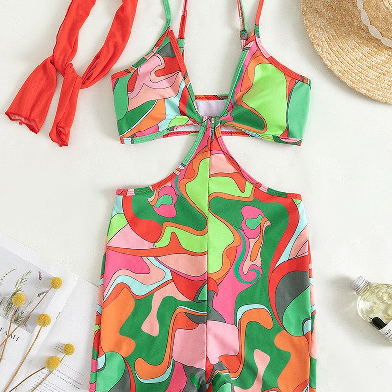 Retro Printed One-piece Swimwear