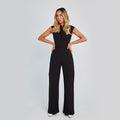 Elegant Sleeveless Jumpsuit Summer V-neck Casual Wide Leg Long Overalls