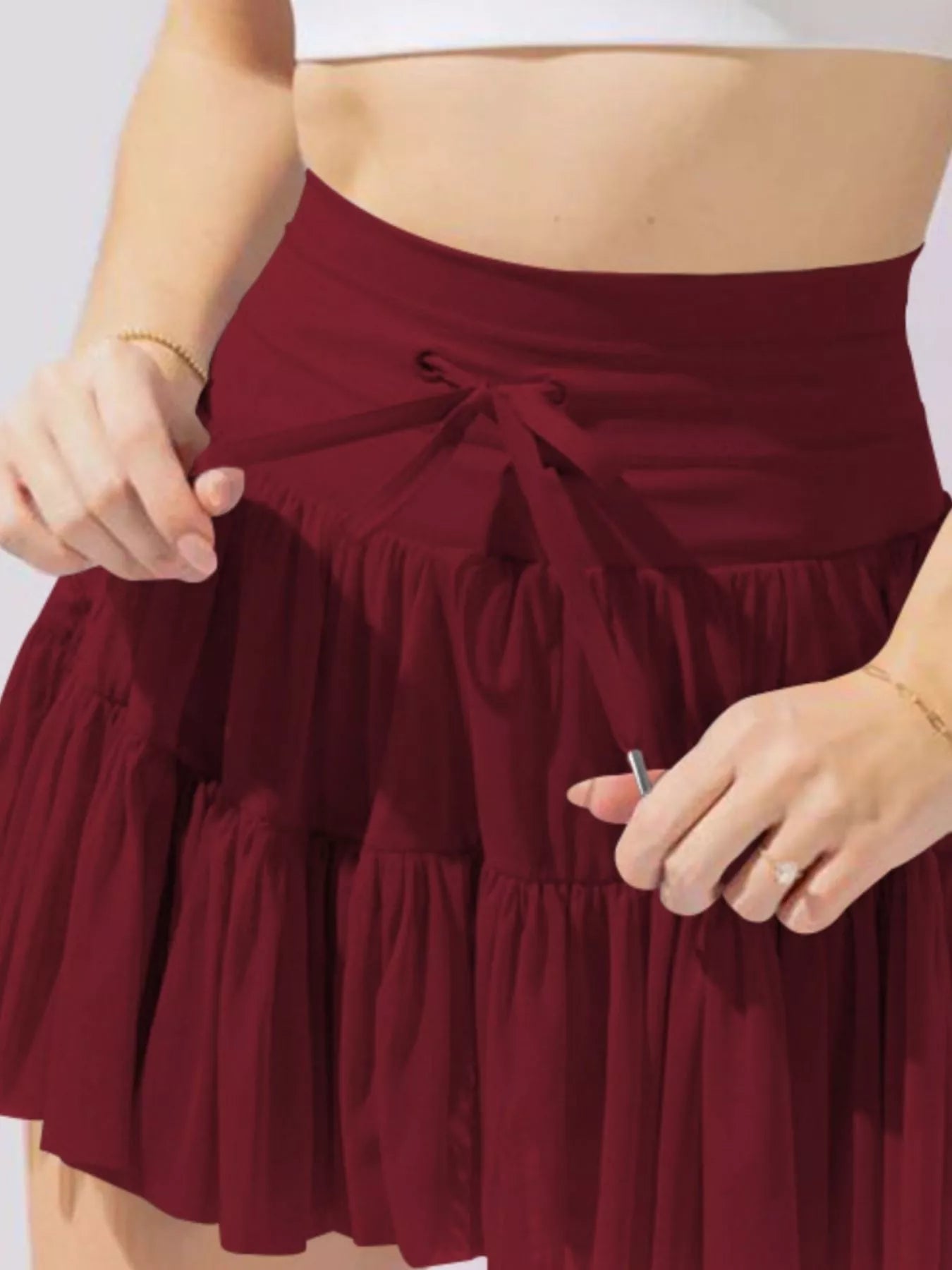 Shop Tiered Skort with Drawstring - Women's Fashion | Akatonbo
