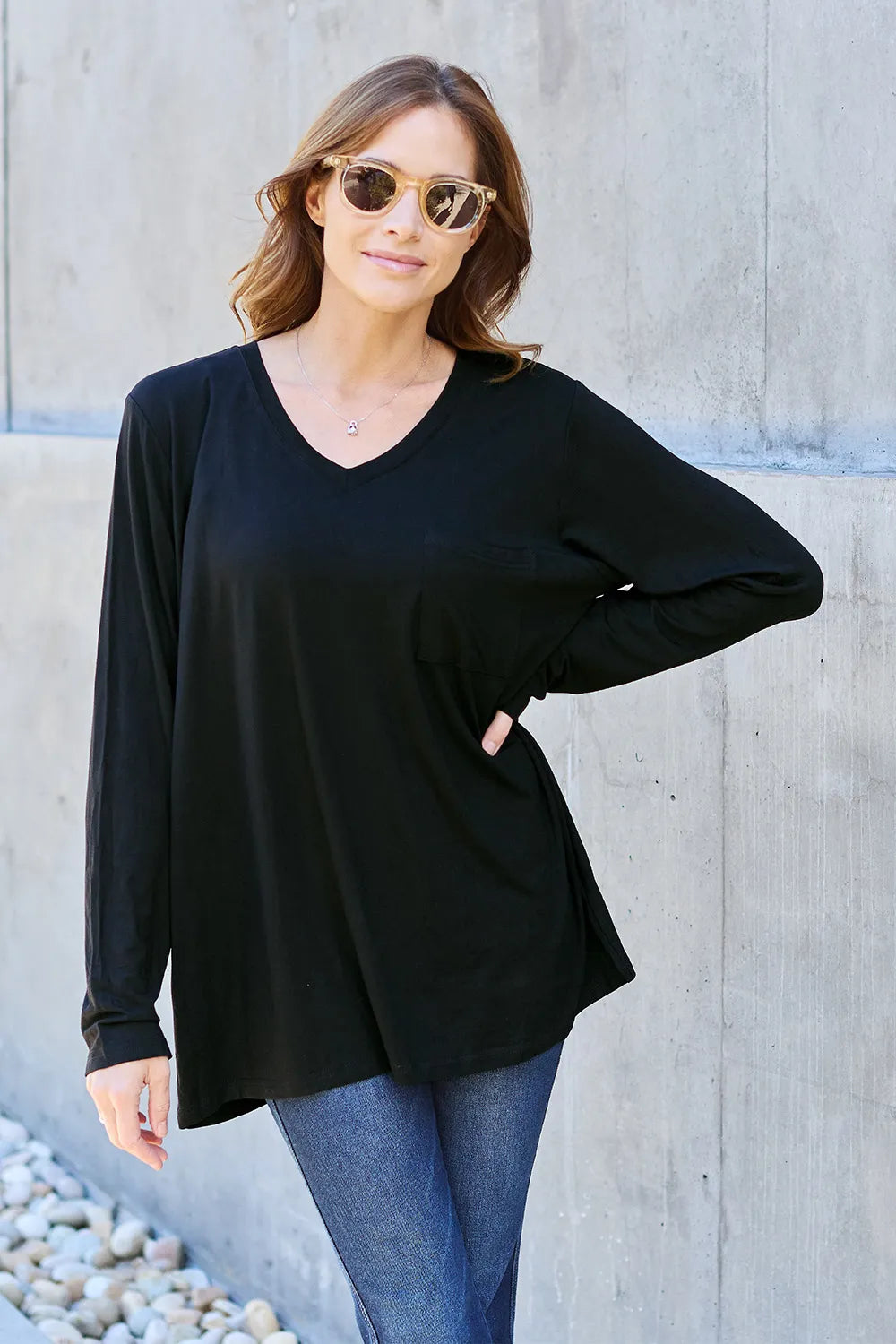 Shop Basic Bae Full Size V-Neck Long Sleeve Top - Women's Fashion | Akatonbo