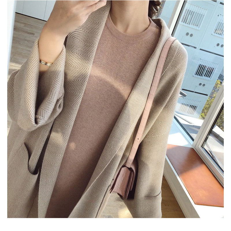 Mid-length sweater coat knit cardigan