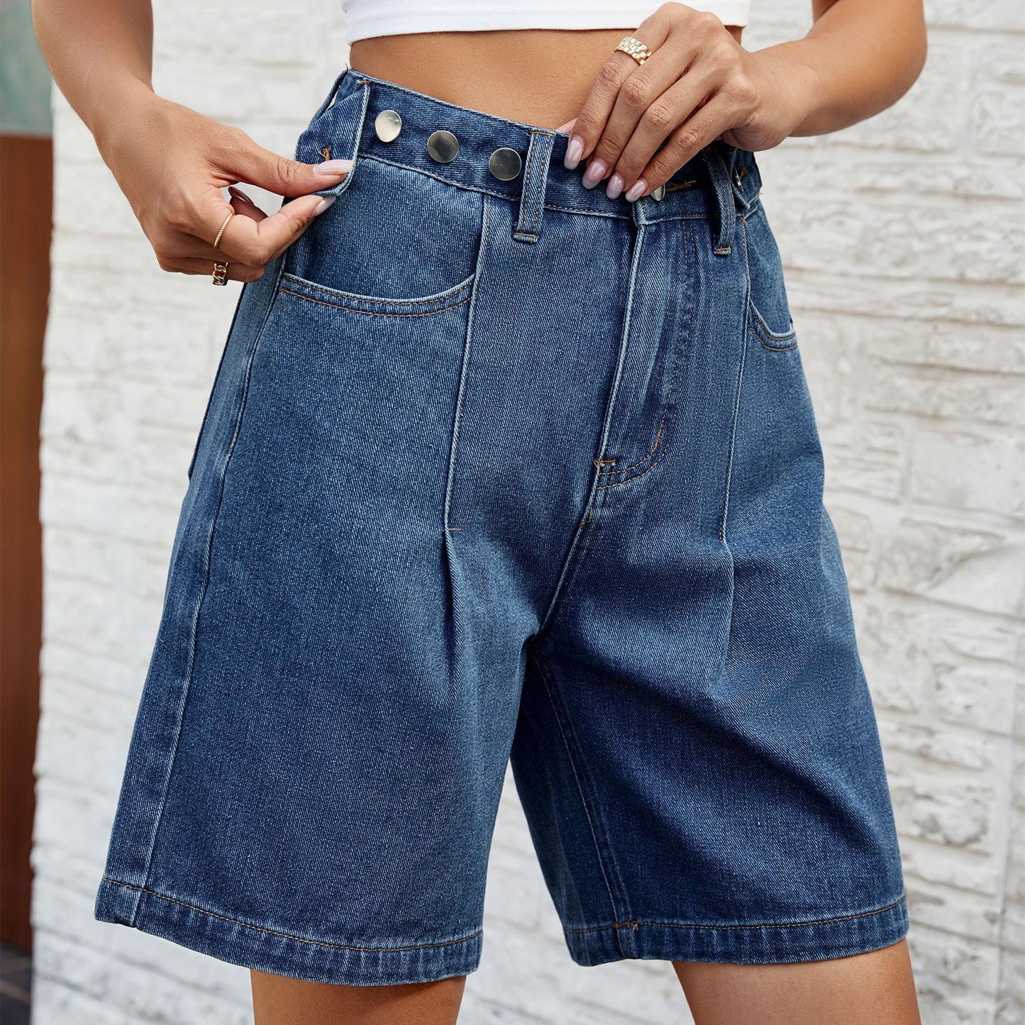 Pantalones cortos de mezclilla para mujer con diseño de cintura ajustable a la moda para verano
