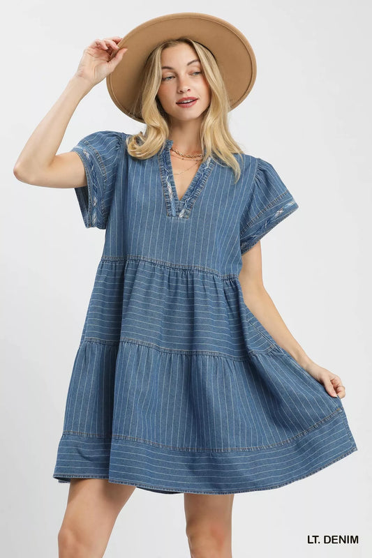 Shop Umgee Chambray Tiered Babydoll Dress - Women's Fashion | Akatonbo