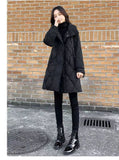 Black Medium Length Cotton-padded Coat For Women