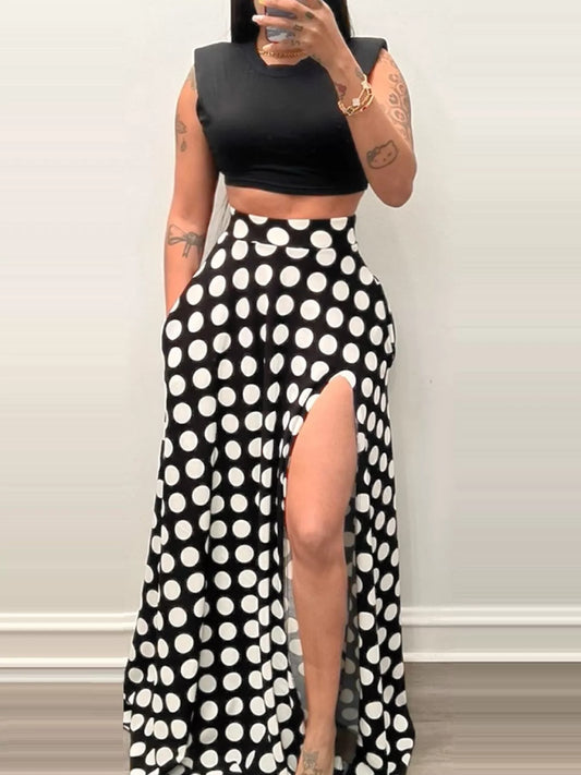 Shop Polka Dot High Slit Maxi Skirt - Women's Fashion | Akatonbo