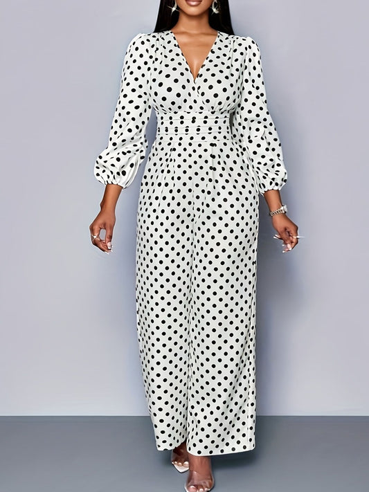 Shop Polka Dot Long Sleeve Wide Leg Jumpsuit - Women's Fashion | Akatonbo