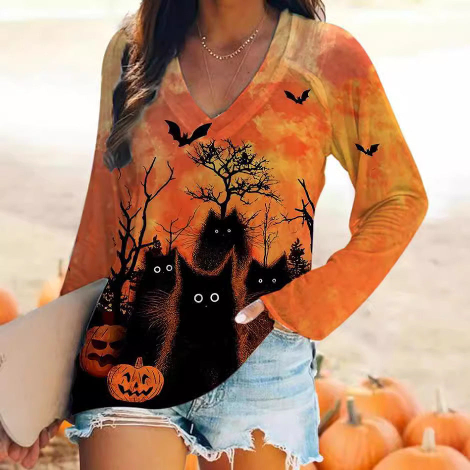 Long Sleeve Top T-shirt Versatile Halloween