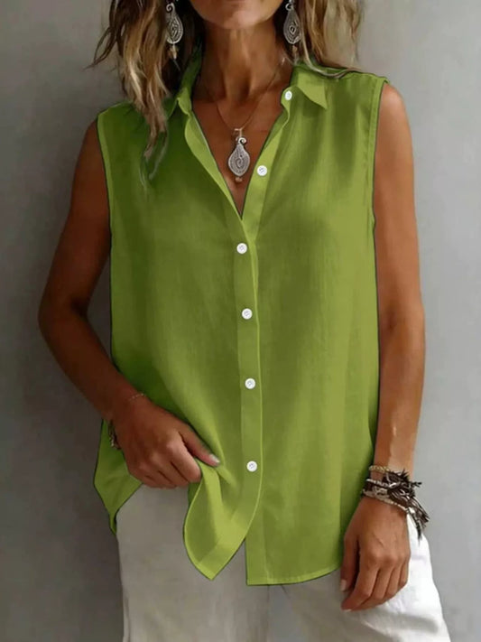 Shop Sleeveless Button-Down Shirt - Women's Fashion | Akatonbo