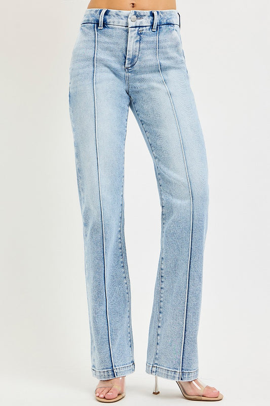 Shop RISEN Tummy Control High Rise Straight Pin Tuck Jeans - Women's Fashion | Akatonbo