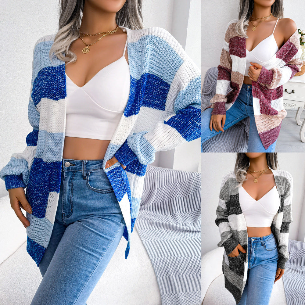 Suéter de cuadros para mujer, cárdigan informal con mangas farol, chaqueta, ropa de abrigo