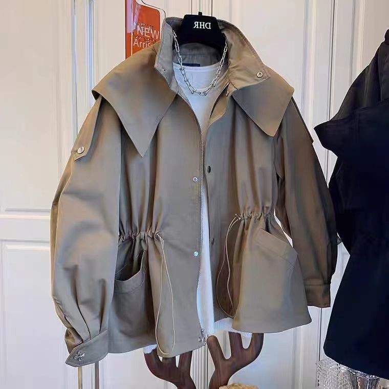 Lapel Hooded Trench Coat