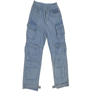 Multi-pocket Jeans Washed Overalls