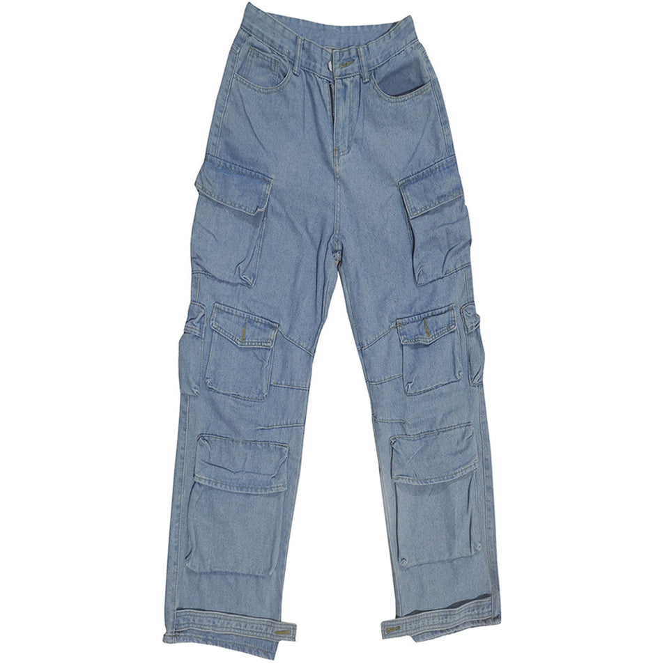 Multi-pocket Jeans Washed Overalls