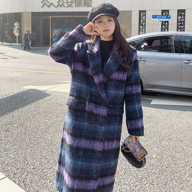 Retro Plaid Woolen Coat Women