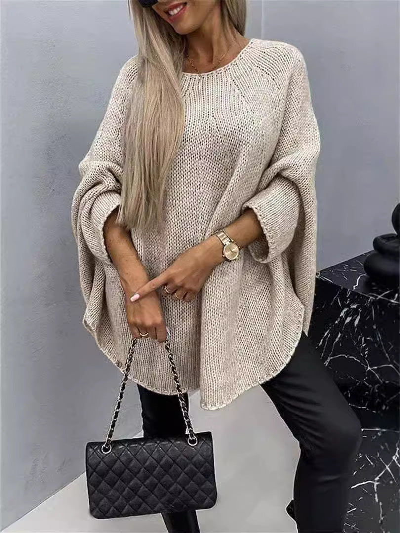 Pull en tricot surdimensionné à manches chauve-souris et coupe ample pour femme