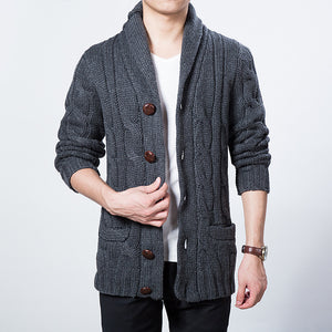 Men's casual lapel long-sleeved knitted cardigan