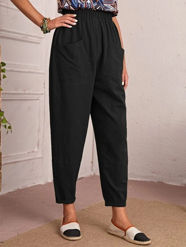 Women's Cotton Linen Elastic-waist Casual Pants