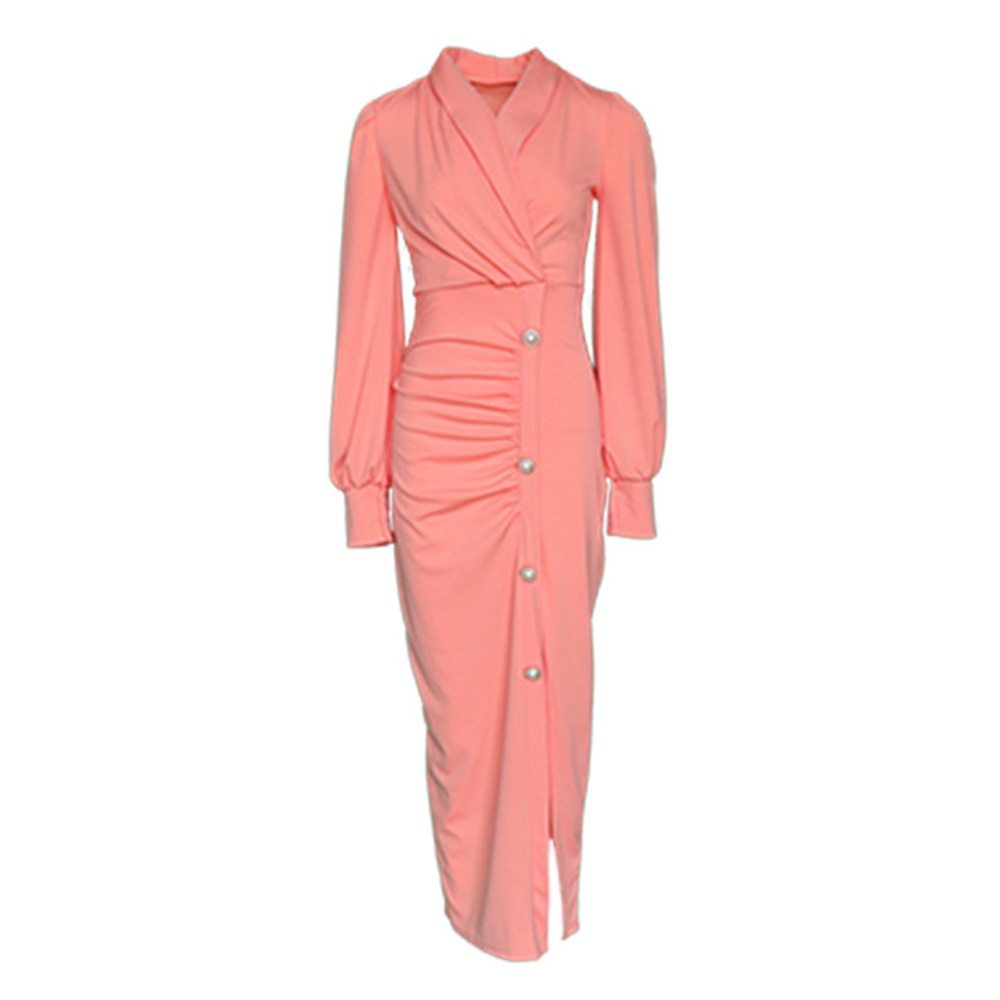 Femme Africaine Mignonne Robe Rose à Manches Longues Robes de Bureau
