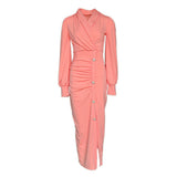 African cute woman pink long-sleeved dress office dresses