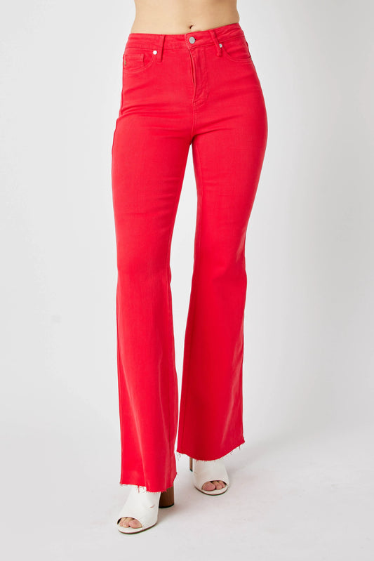 Shop Judy Blue Full Size Hw Tummy Control Garment Dyed Flare Jeans Plus Size - Women's Fashion | Akatonbo