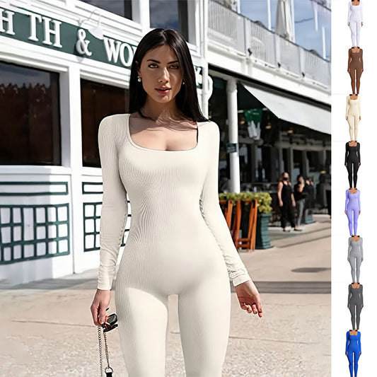 Akatonbo Women'S Yoga Sports Fitness Jumpsuit Workout Long Sleeve Square Collar Clothing