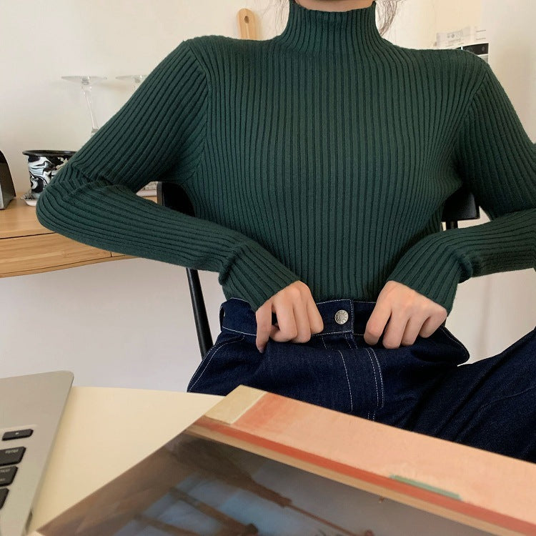 Half-high Neck Slim-fit Sweater With Long Sleeves