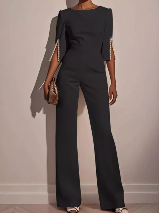 Shop Wide-Leg Jumpsuit with Slit Sleeve - Women's Fashion | Akatonbo
