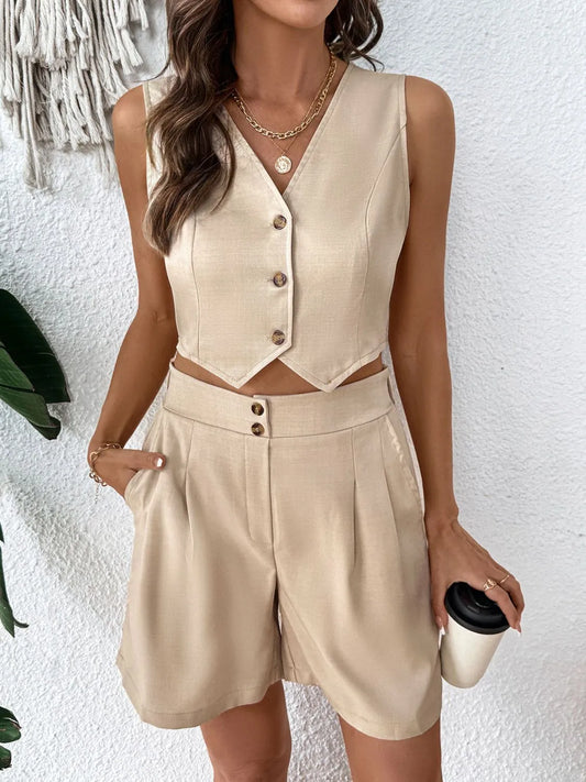 Shop V-Neck Vest and Shorts Set - Women's Fashion | Akatonbo