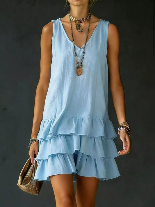 Shop Full Size Ruffled Hem V-Neck Sleeveless Dress Plus Size - Women's Fashion | Akatonbo