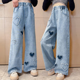 Girls' Love Raw Edge Denim Wide-leg Pants