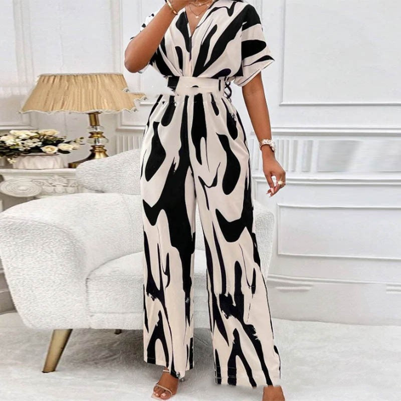 Akatonbo V-Neck Loose Printed Long Jumpsuit