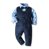 Boys Gentleman Clothing Set Cotton Long Sleeve Bowtie Shirt+Waistcoat+Pants 3Pcs Suit Kids Boy Casual Clothes Set