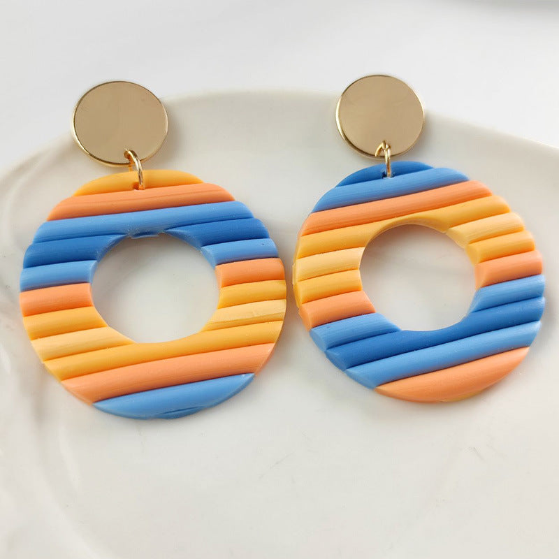Aggregate Brickearth Polymer Clay Earrings Rainbow Bar Multicolor Art