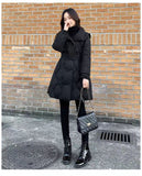 Black Medium Length Cotton-padded Coat For Women