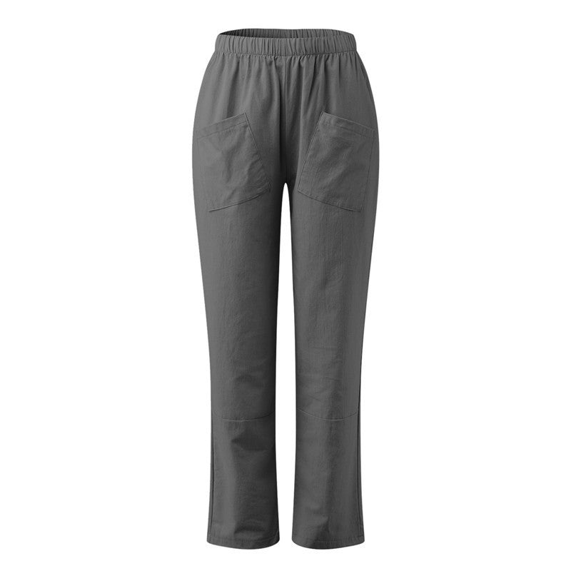 Women's Cotton Linen Elastic-waist Casual Pants