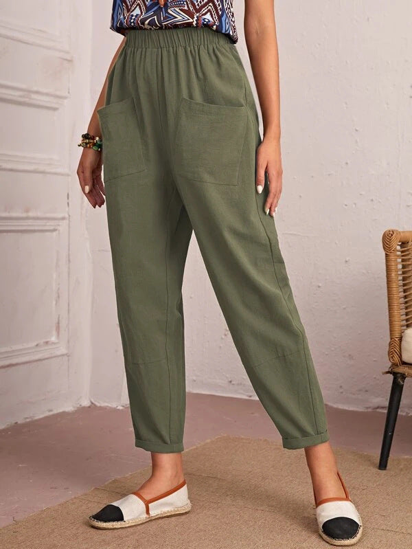 Women's Cotton Linen Elastic-waist Casual Pants