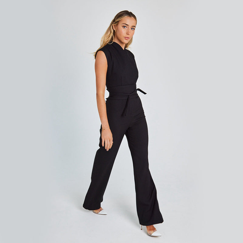 Elegant Sleeveless Jumpsuit Summer V-neck Casual Wide Leg Long Overalls