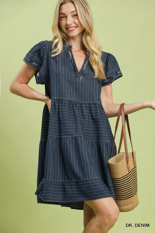 Shop Umgee Chambray Tiered Babydoll Dress - Women's Fashion | Akatonbo