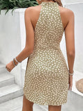 Summer Halter Neck Printed Dress With Tied-Waist Design Ladies Dress