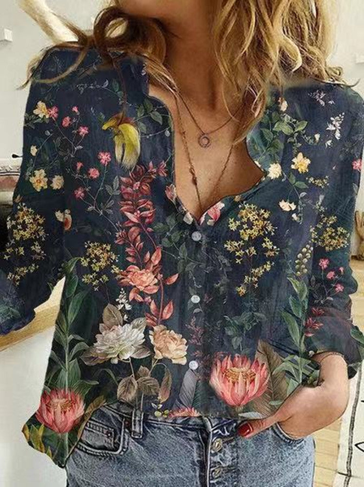 Akatonbo Digital Printing Fashion Long Sleeve Lapel Casual Shirt