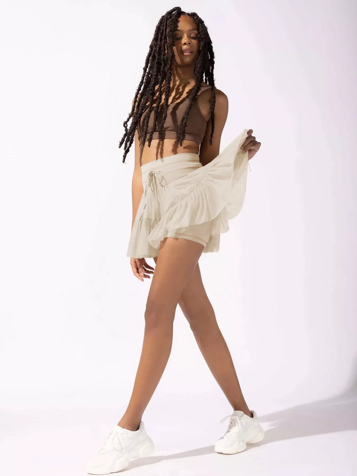 Shop Tiered Skort with Drawstring - Women's Fashion | Akatonbo
