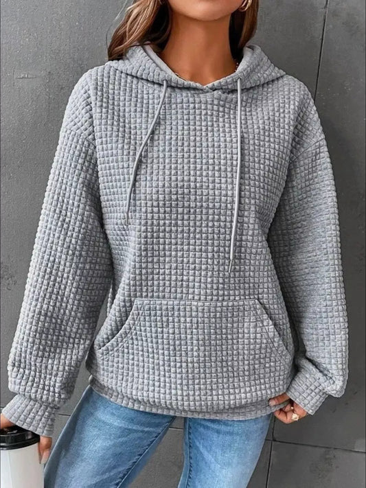 Shop Full Size Textured Kangaroo Pocket Hoodie Plus Size - Women's Fashion | Akatonbo