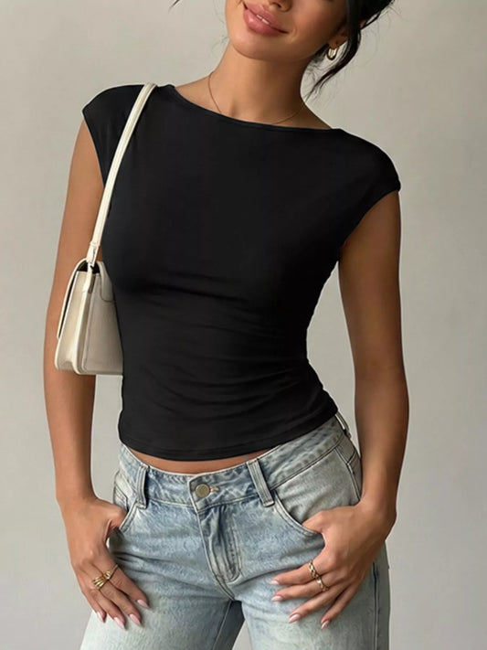 Shop Lace Detail Cap-Sleeve T-Shirt - Women's Fashion | Akatonbo