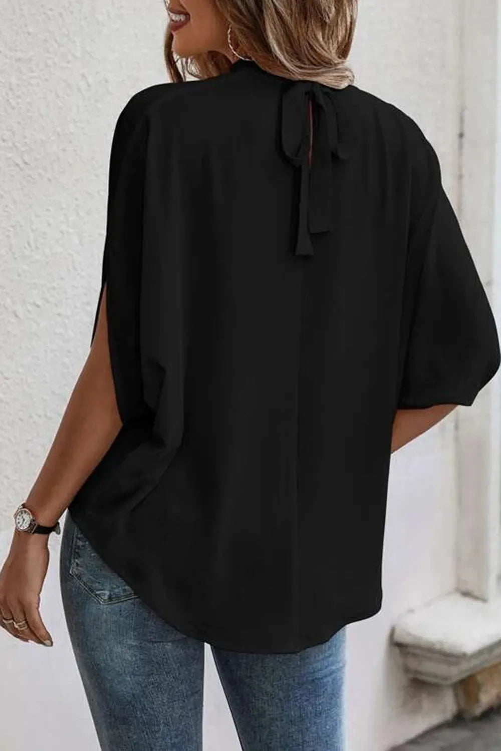 Shop Tie Back Slit Half Sleeve Blouse - Women's Fashion | Akatonbo