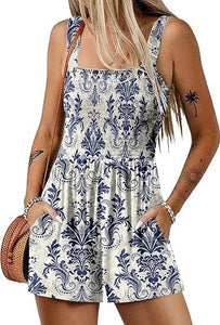 Flower Print Shorts Jumpsuit Summer Fashion Sleeveless Beach Bodysuit
