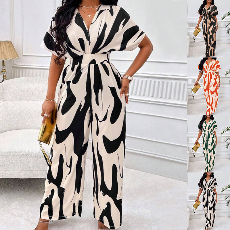Akatonbo V-Neck Loose Printed Long Jumpsuit