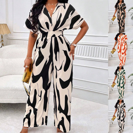 Akatonbo V-Neck Loose Printed Long Jumpsuit