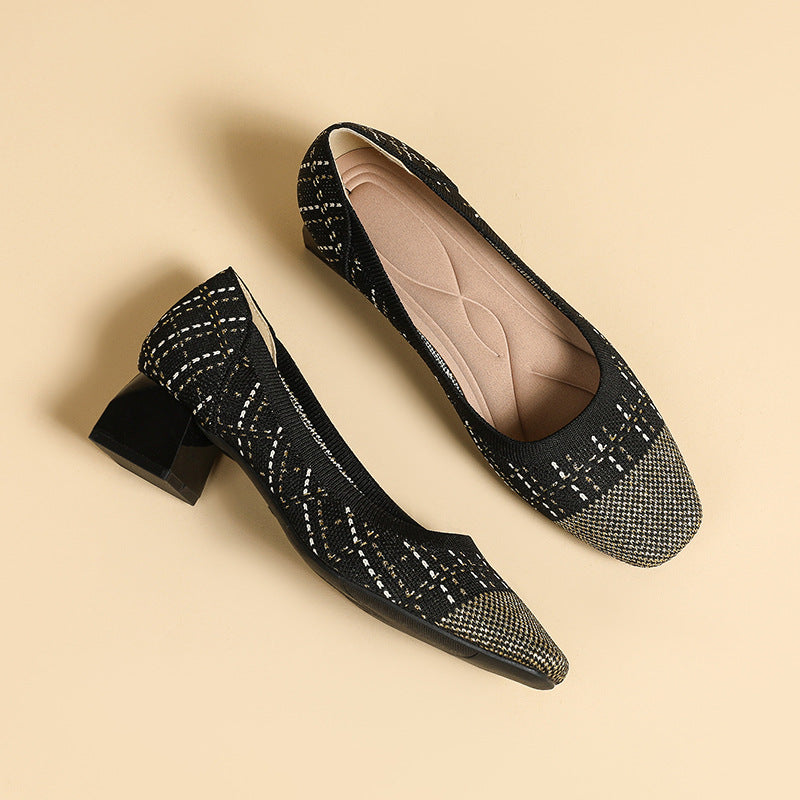 Heel Mid Heel Flying Woven Princess Shoes